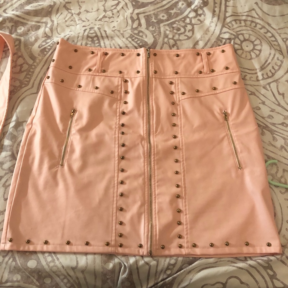 Light pink faux leather skirt
